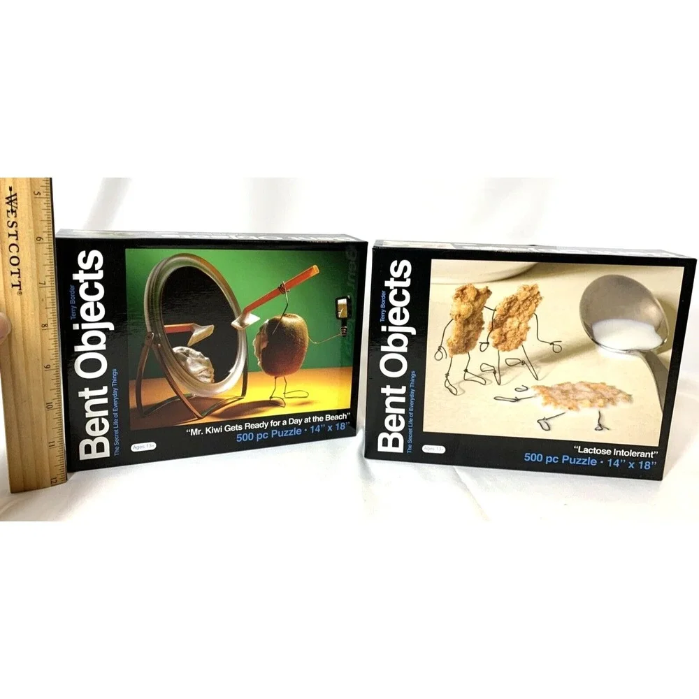 Bent Objects Puzzles x2 Terry Border 500 Piece Mr. Kiwi Lactose Intolerant NEW